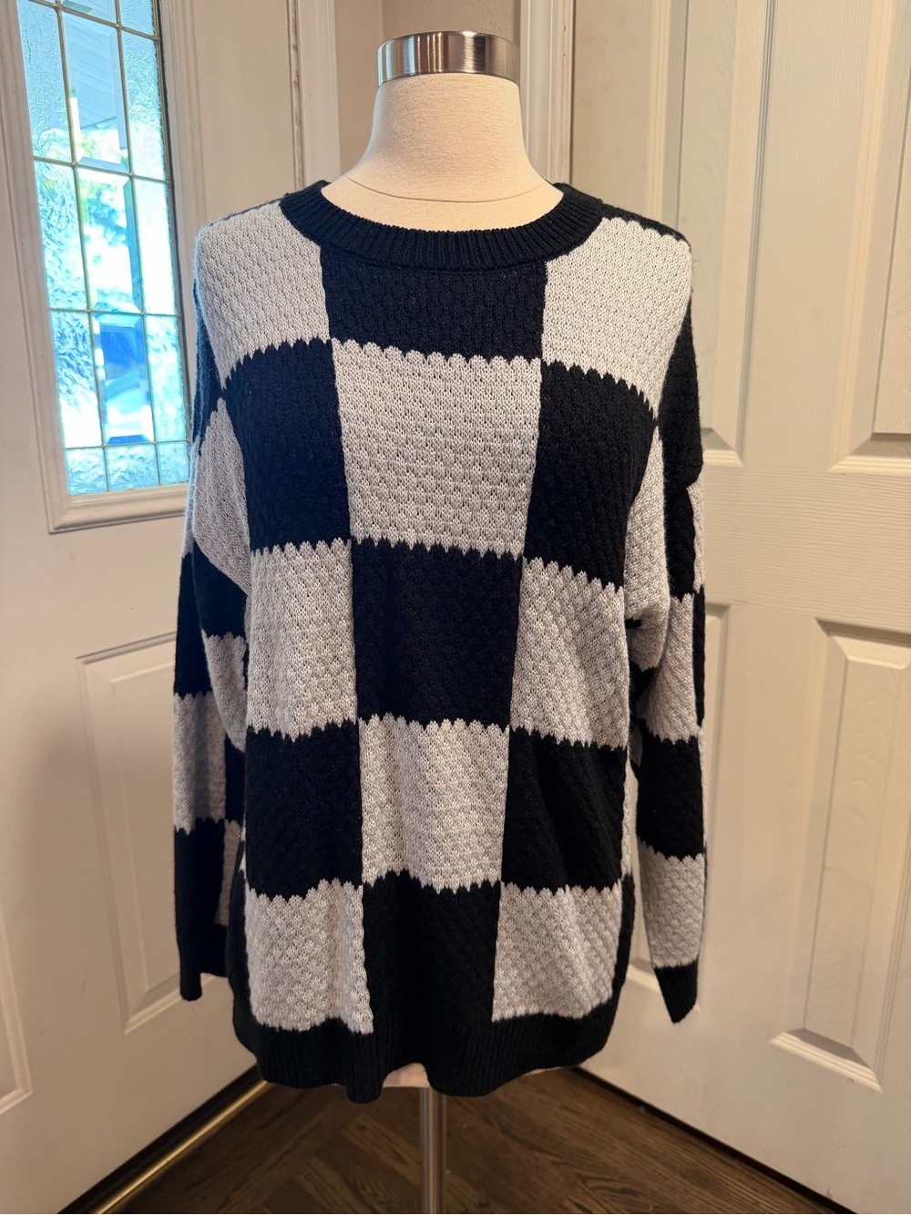 wild fable Black and Gray Checkerboard Crewneck Sweater